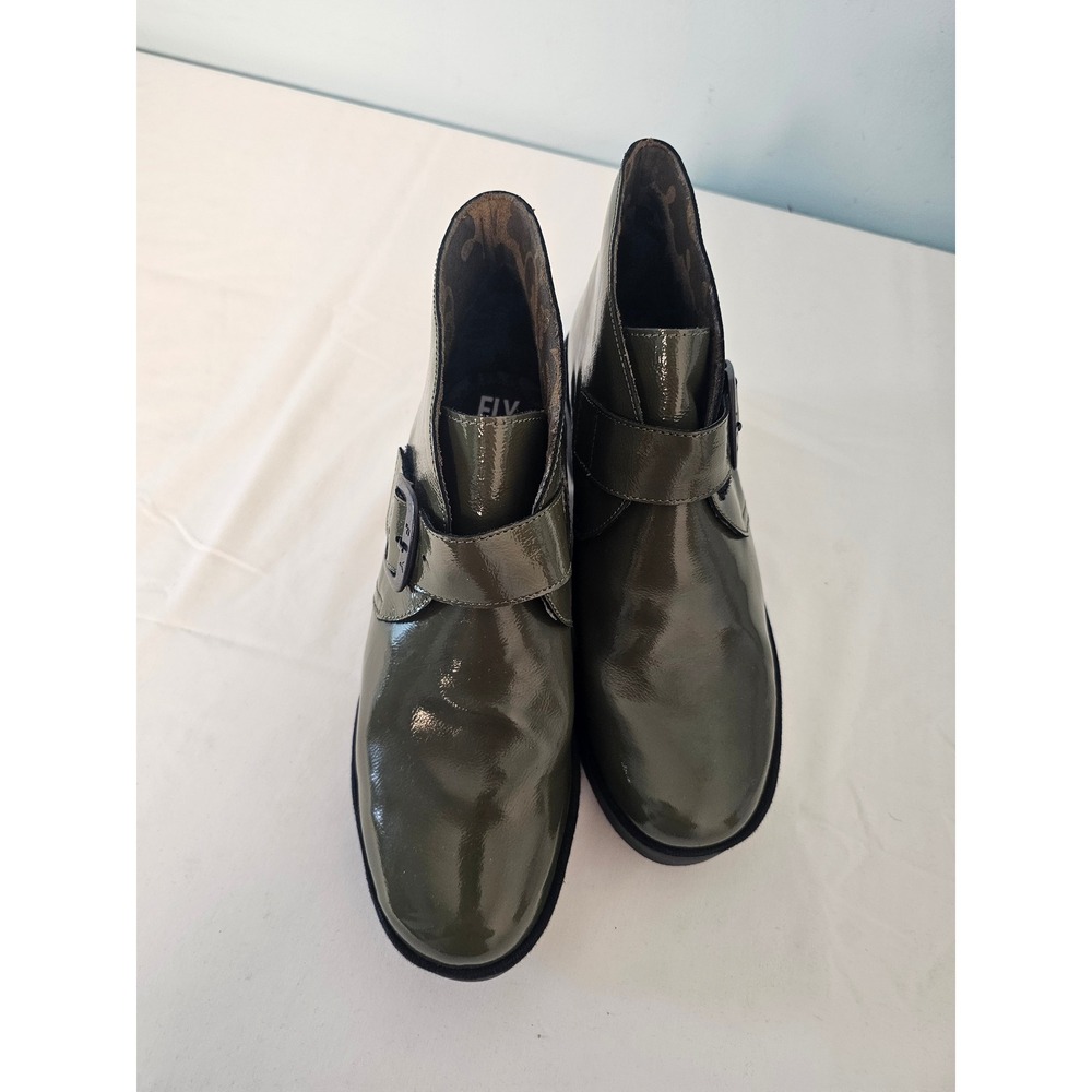 [Grunge] Fly London Yip Wedge Booties Womens US 9 1/2 Olive Green Patent Leather - Picture 6 of 6